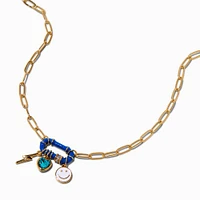 Blue Oval Carabiner Cluster Charm Pendant Necklace