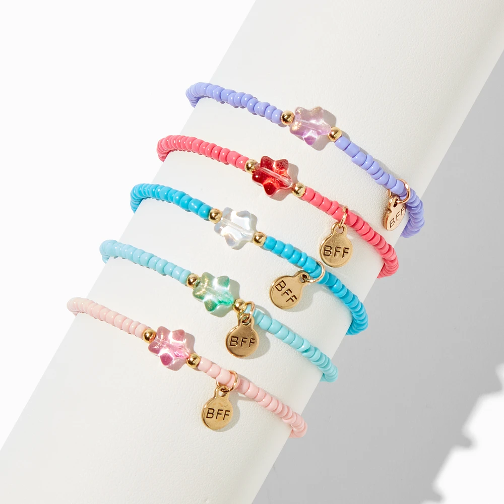 Best Friends Pastel Star Seed Bead Stretch Bracelets - 5 Pack