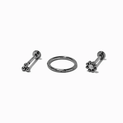 Silver-tone Titanium Cubic Zirconia Ball 18G Helix Earrings - 3 Pack