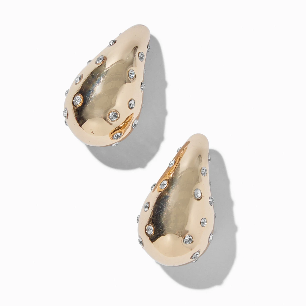 Crystal-Studded Gold-tone Bubble Hoop Earrings