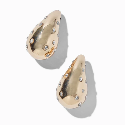Crystal-Studded Gold-tone Bubble Hoop Earrings