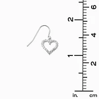 Silver-tone Cubic Zirconia Heart 0.5" Drop Earrings