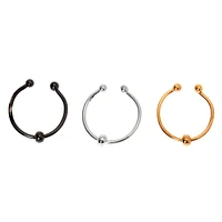 Mixed Metal Beaded Faux Hoop Nose Rings - 3 Pack