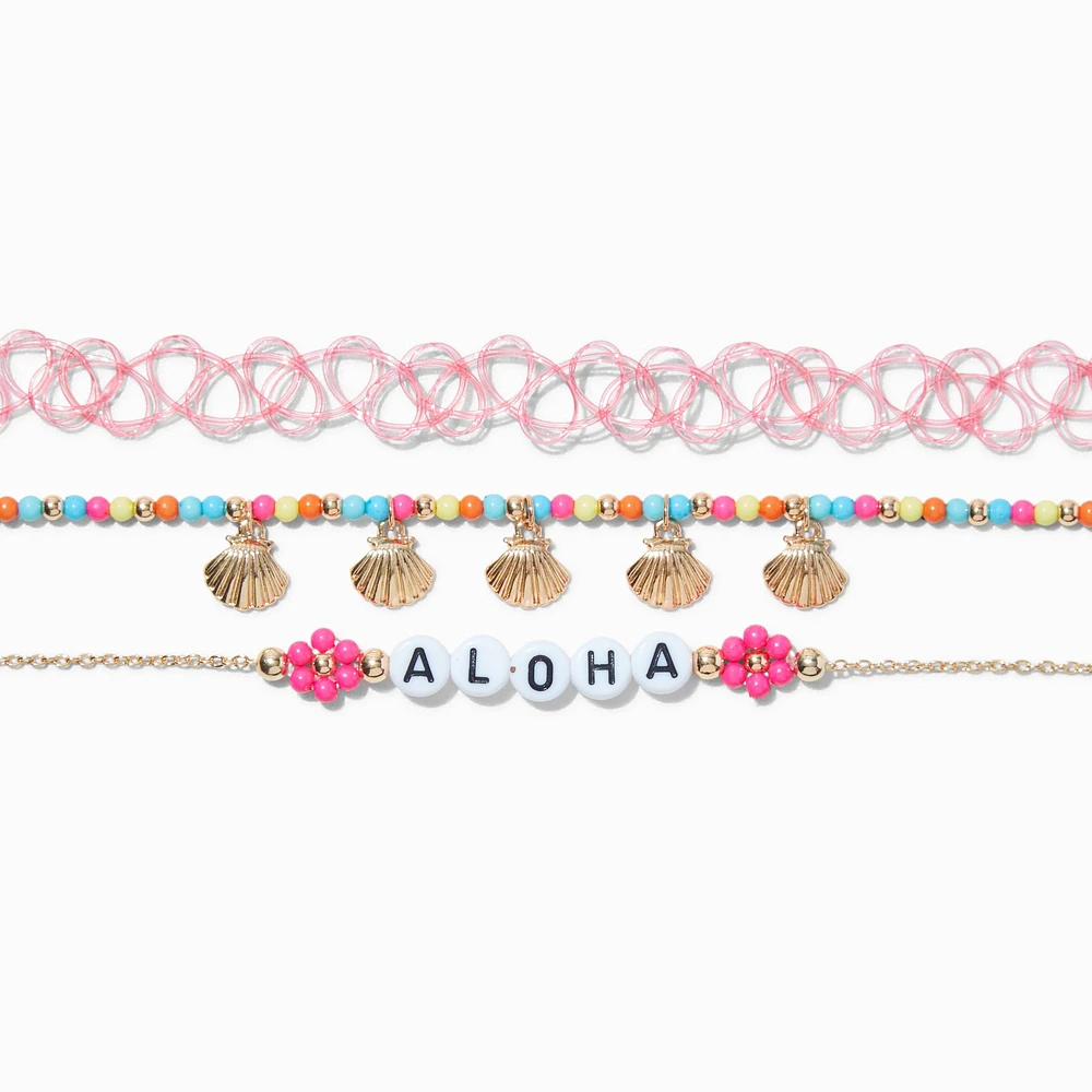 Aloha Beaded Choker Necklaces - 3 Pack
