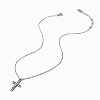 Silver-tone Pavé Cross Pendant Necklace