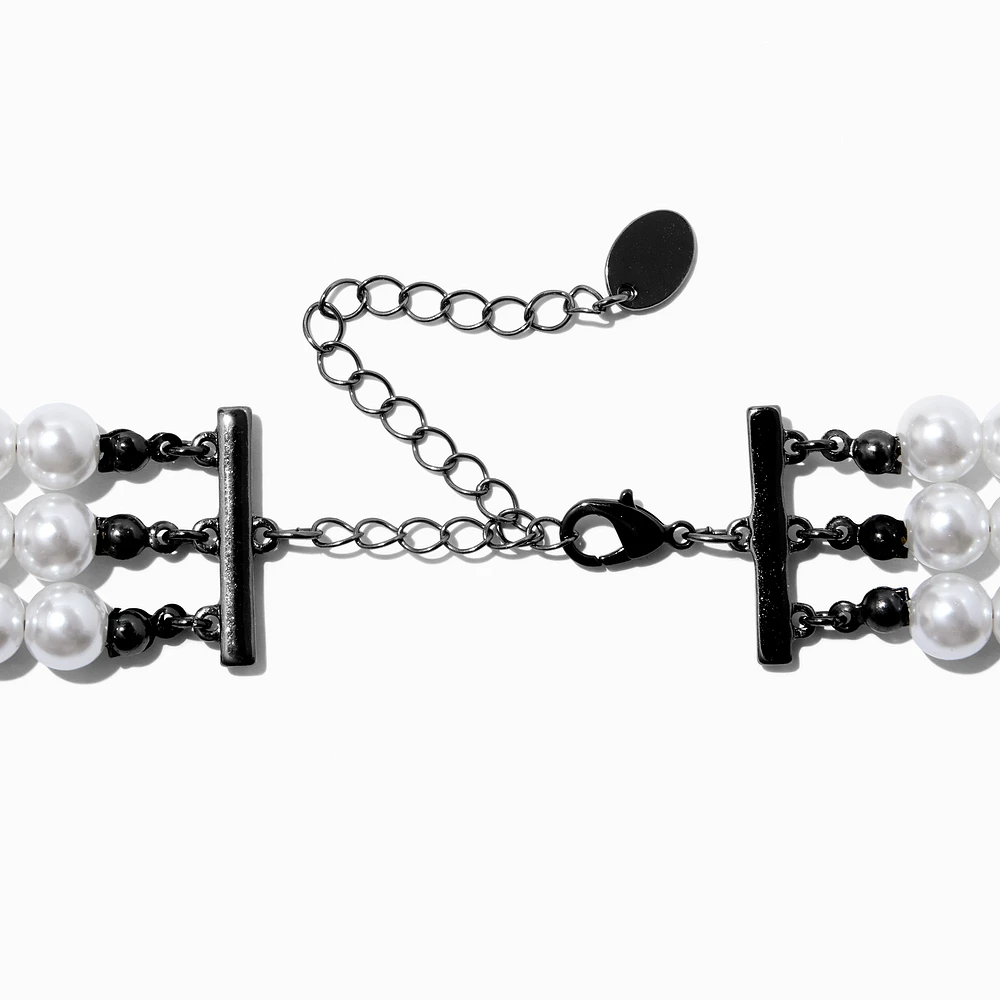 Hematite & Pearl Multi-Strand Choker Necklace