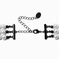 Hematite & Pearl Multi-Strand Choker Necklace
