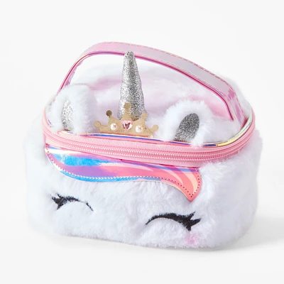 Claire's Club White Furry Unicorn Makeup Bag