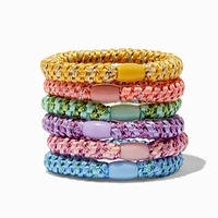 Bright Rainbow Beaded Hair Ties - 6 Pack