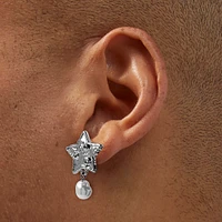 Silver-tone Hammered Star & Pearl Drop Earrings