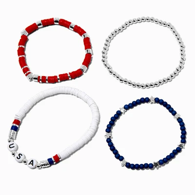 Stars & Stripes Beaded Stretch Bracelets - 4 Pack