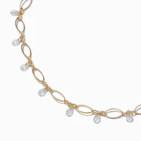 Gold-tone Cubic Zirconia Delicate Oval Dangle Choker Necklace