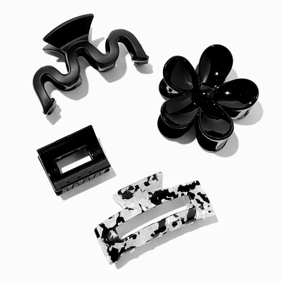 Black Flower Multi Hair Claw Set - 4 Pack 