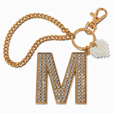 Gold-tone Bedazzled Initial Keychain
