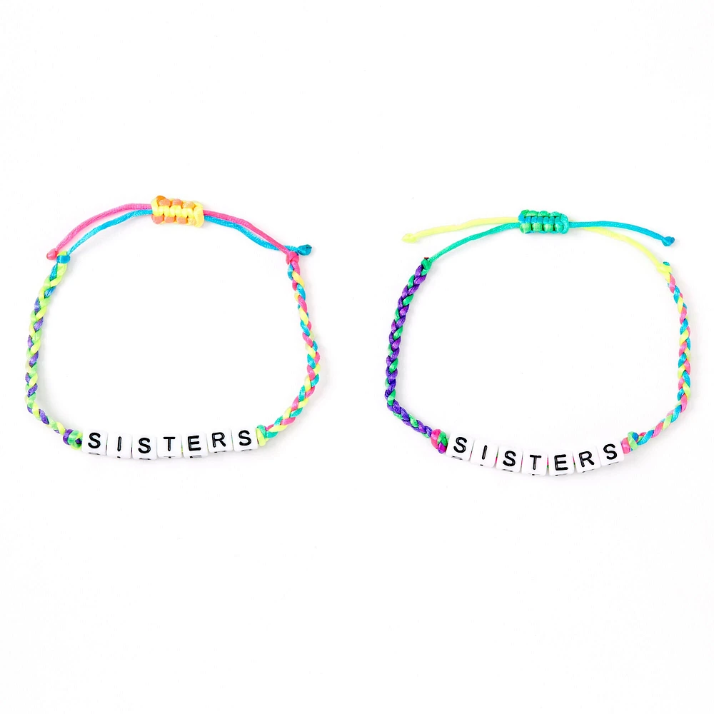 Neon Rainbow Sister Adjustable Braided Bracelets - 2 Pack