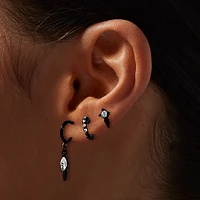 Black Crystal Drip Earring Stackables Set - 3 Pack