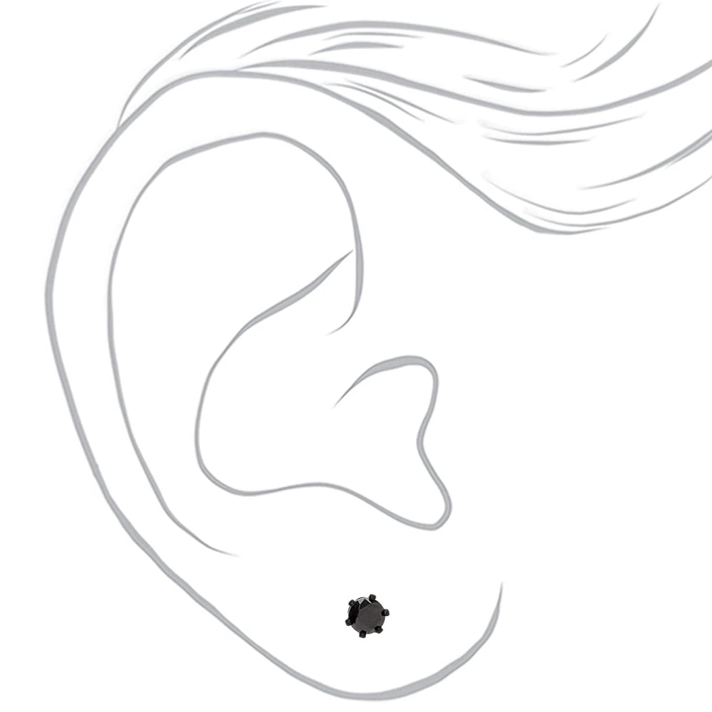 Black Cubic Zirconia 3mm, 4mm, & 5mm Round Stud Earrings - 3 Pack 