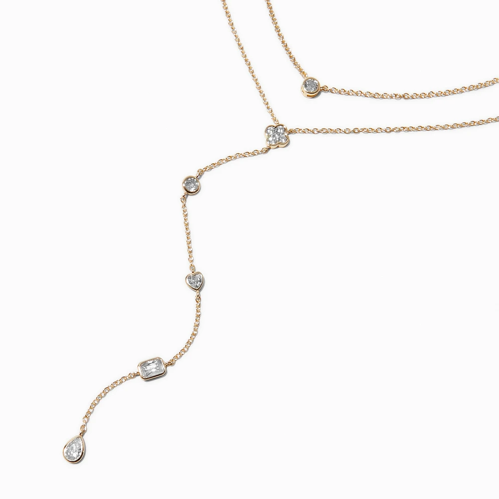 Gold-tone Cubic Zirconia Delicate Drip Y-Neck Multi-Strand Necklace