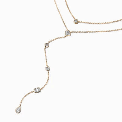Gold-tone Cubic Zirconia Delicate Drip Y-Neck Multi-Strand Necklace