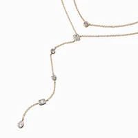 Gold-tone Cubic Zirconia Delicate Drip Y-Neck Multi-Strand Necklace