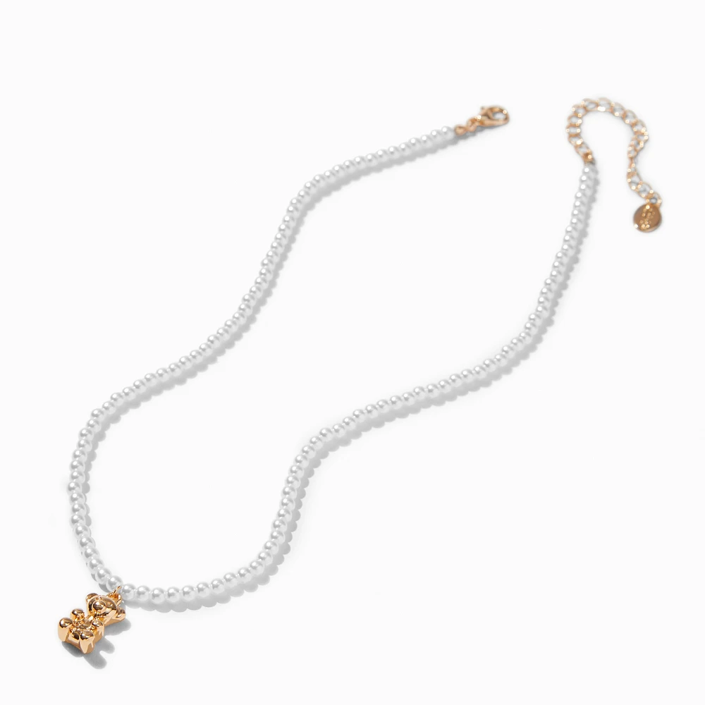 Pearl & Gold-tone Bear Pendant Necklace