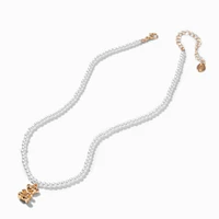 Pearl & Gold-tone Bear Pendant Necklace