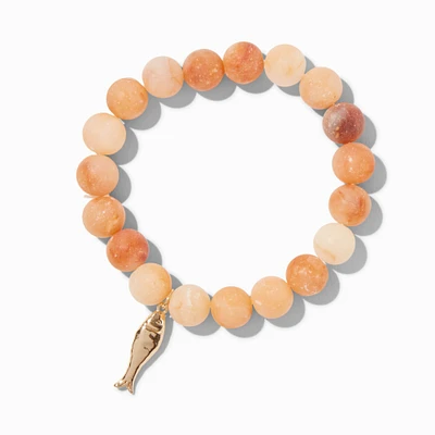 Gold-tone Fish Charm Beaded Stretch Bracelet