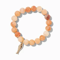 Gold-tone Fish Charm Beaded Stretch Bracelet