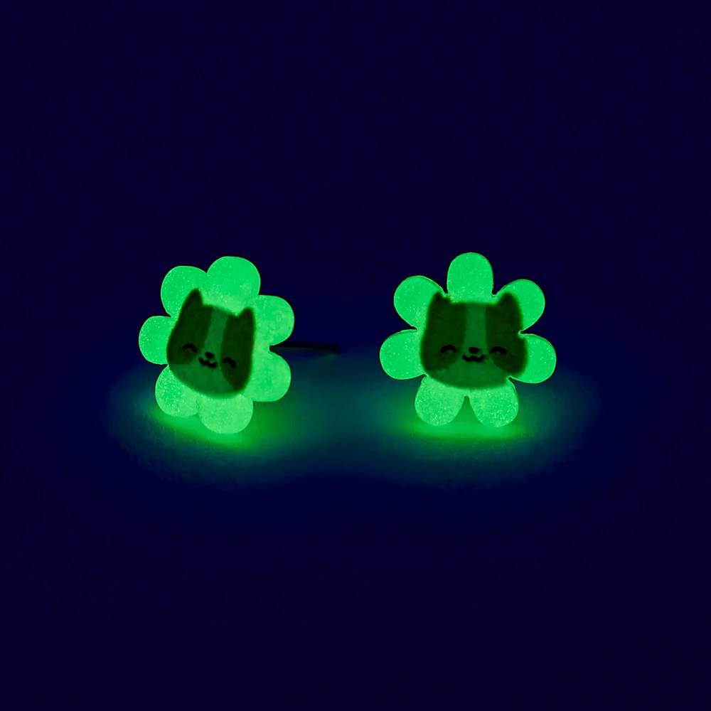 Glow in the Dark Flower Cat Stud Earrings