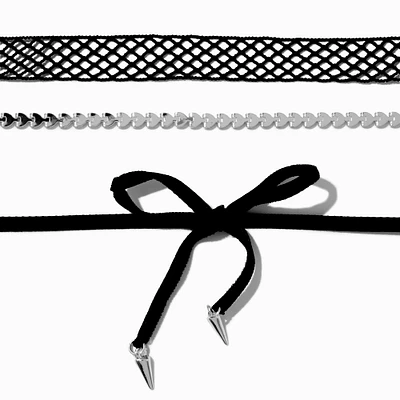 Black Edgy Bow Choker Necklaces - 3 Pack