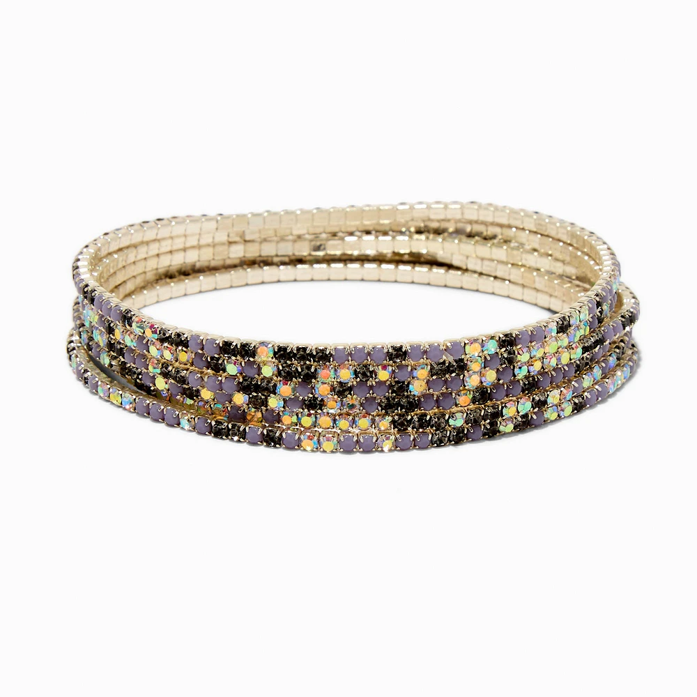 Opal Iridescent Rhinestone Stretch Bracelets - 6 Pack