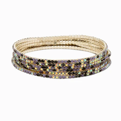 Opal Iridescent Rhinestone Stretch Bracelets - 6 Pack