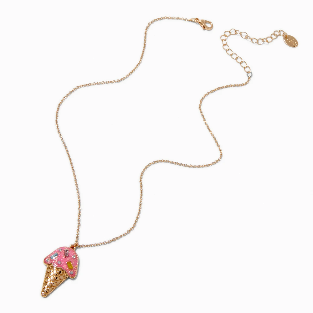 Jeweled Ice Cream Cone Gold-tone Pendant Necklace