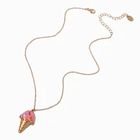 Jeweled Ice Cream Cone Gold-tone Pendant Necklace