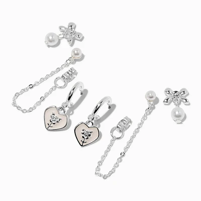 Pearl Heart & Silver-tone Earring Stackables Set - 3 Pack