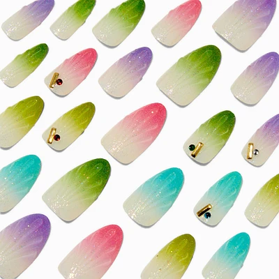Holographic Seashell Long Almond Vegan Faux Nail Set - 24 Pack
