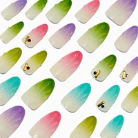 Holographic Seashell Long Almond Vegan Faux Nail Set - 24 Pack