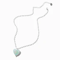 Iridescent Heart Pearl Chain Pendant Necklace