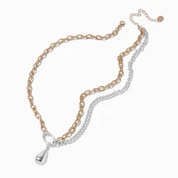Mixed Metal Two-Tone Toggle Teardrop Pendant Necklace 