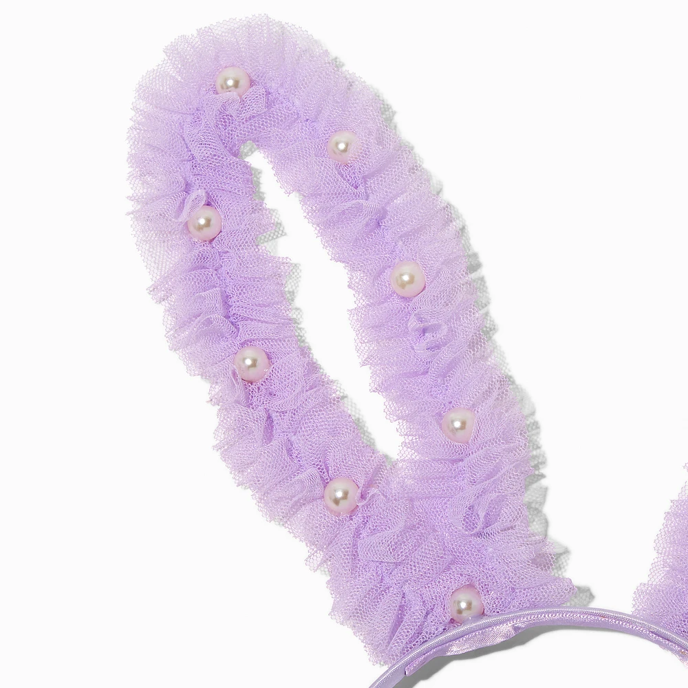 Purple Tulle & Pearl Bunny Ears Headband