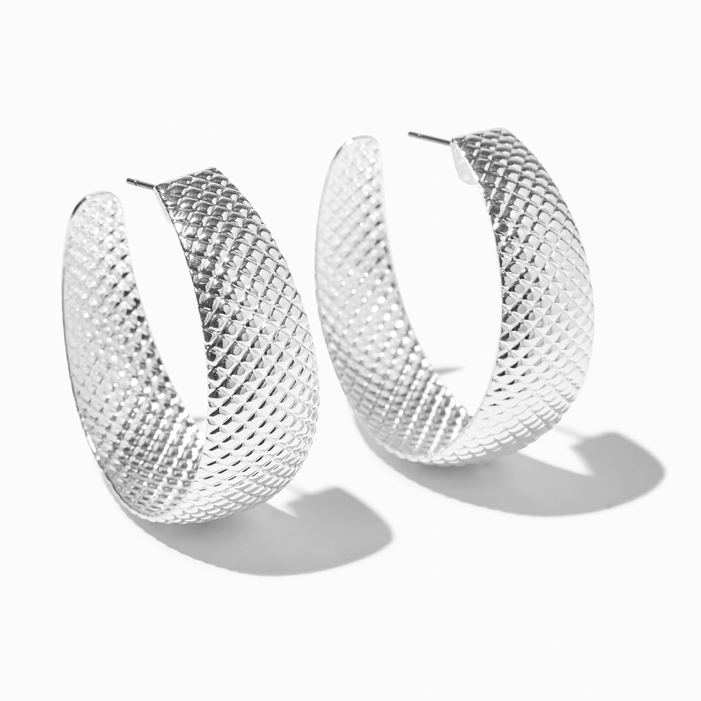 Silver-tone Textured Hoop Earrings