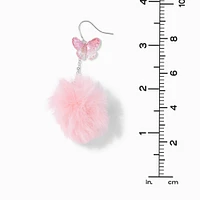 Pink Butterfly Pom Pom 3'' Drop Earrings