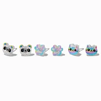 Glitter Panda & Cat Paw Acrylic Stud Earrings - 3 Pack