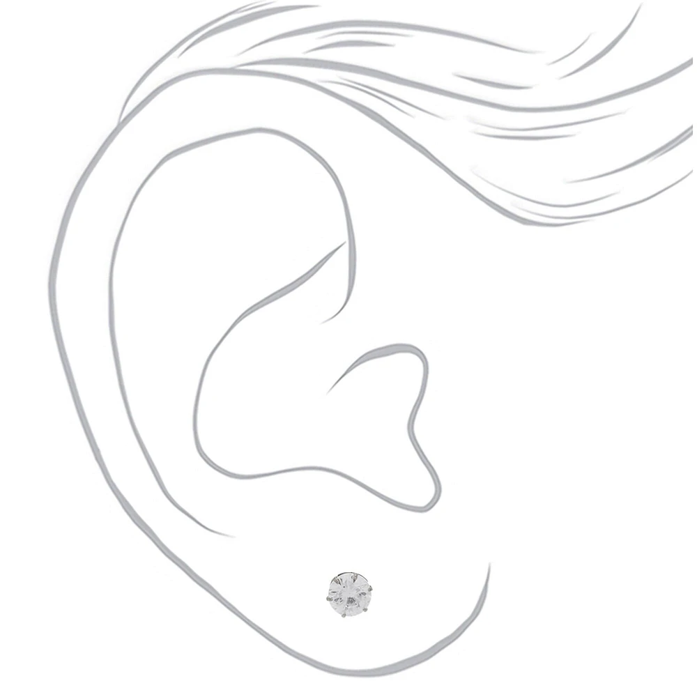 C LUXE by Claire's Silver-tone Titanium Cubic Zirconia 6mm Round Stud Earrings