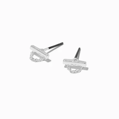 Silver-tone Bar Chain Stud Earrings 