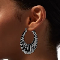 Silver-tone Thick Crescent Hoop Earrings