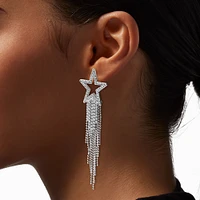 Cubic Zirconia Star Silver-tone Fringe Drop Earrings