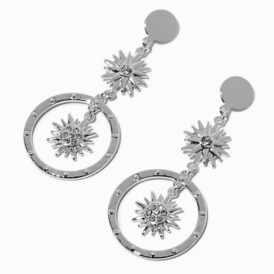 Silver-tone Celestial Sun Drop Earrings