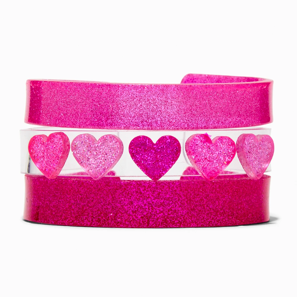 Claire's Club Pink Heart Bangle Bracelets - 3 Pack