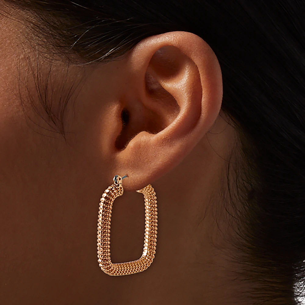 Gold-tone Mesh Square 40mm Hoop Earrings